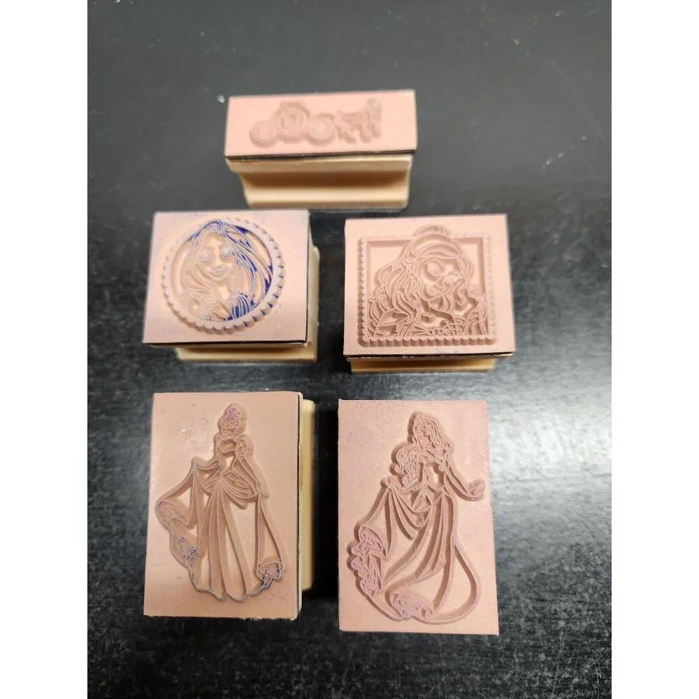 Disney Princess Rubber Stamps Lot -‎ Cinderella Belle Rapunzel Aurora